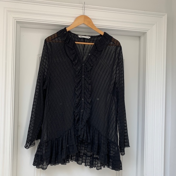 Zara Sheer Ruffled Blouse - Size XL - Picture 3 of 12